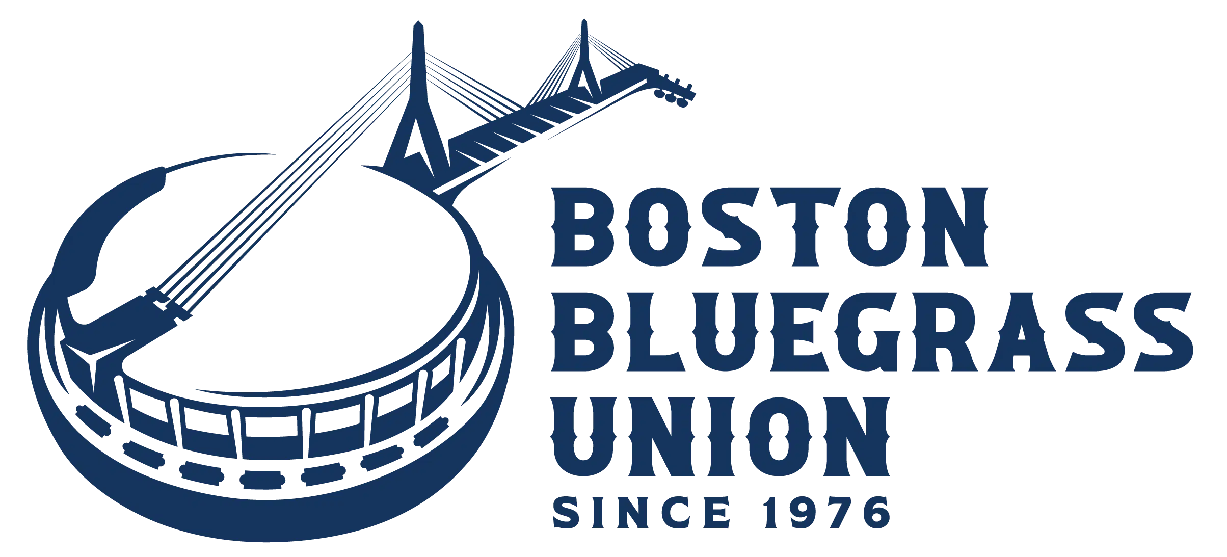 a banjo lying down with the zakim bridge on its neck.