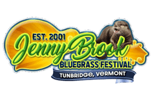 Jenny Brook Bluegrass Festival logo with an otter mascot, est. 2001 Tunbridge, VT