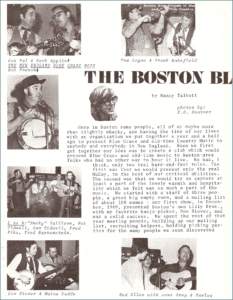Image of a news flyer called the muleskinner news, reporting on the bluegrass scene in boston in 1970