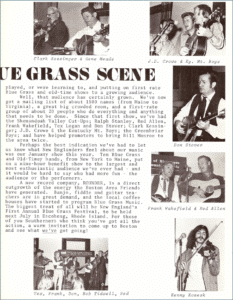 Image of a news flyer called the muleskinner news, reporting on the bluegrass scene in boston in 1970