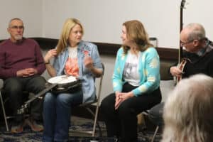 Alison Brown and Missy Raines lead a jam at Joe Val 2026